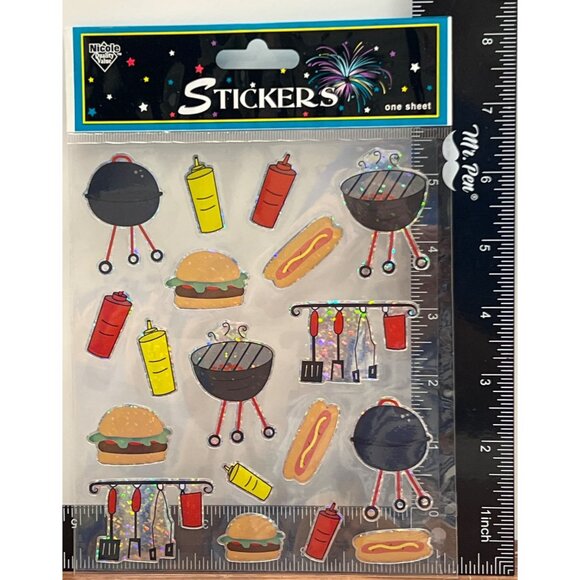 NICOLE STK173 COOK OUT SET OF HOLOGRAPHIC STICKERS GRILL BURGER MUSTARD HOT DOG - Picture 2 of 3